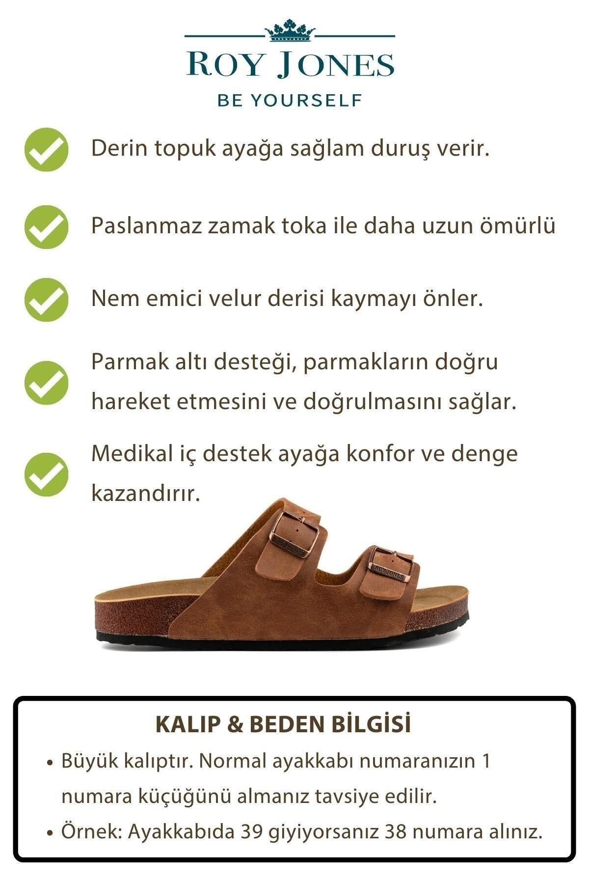 Roy Jones 7001 Unisex Taba Çift Toka Günlük Terlik