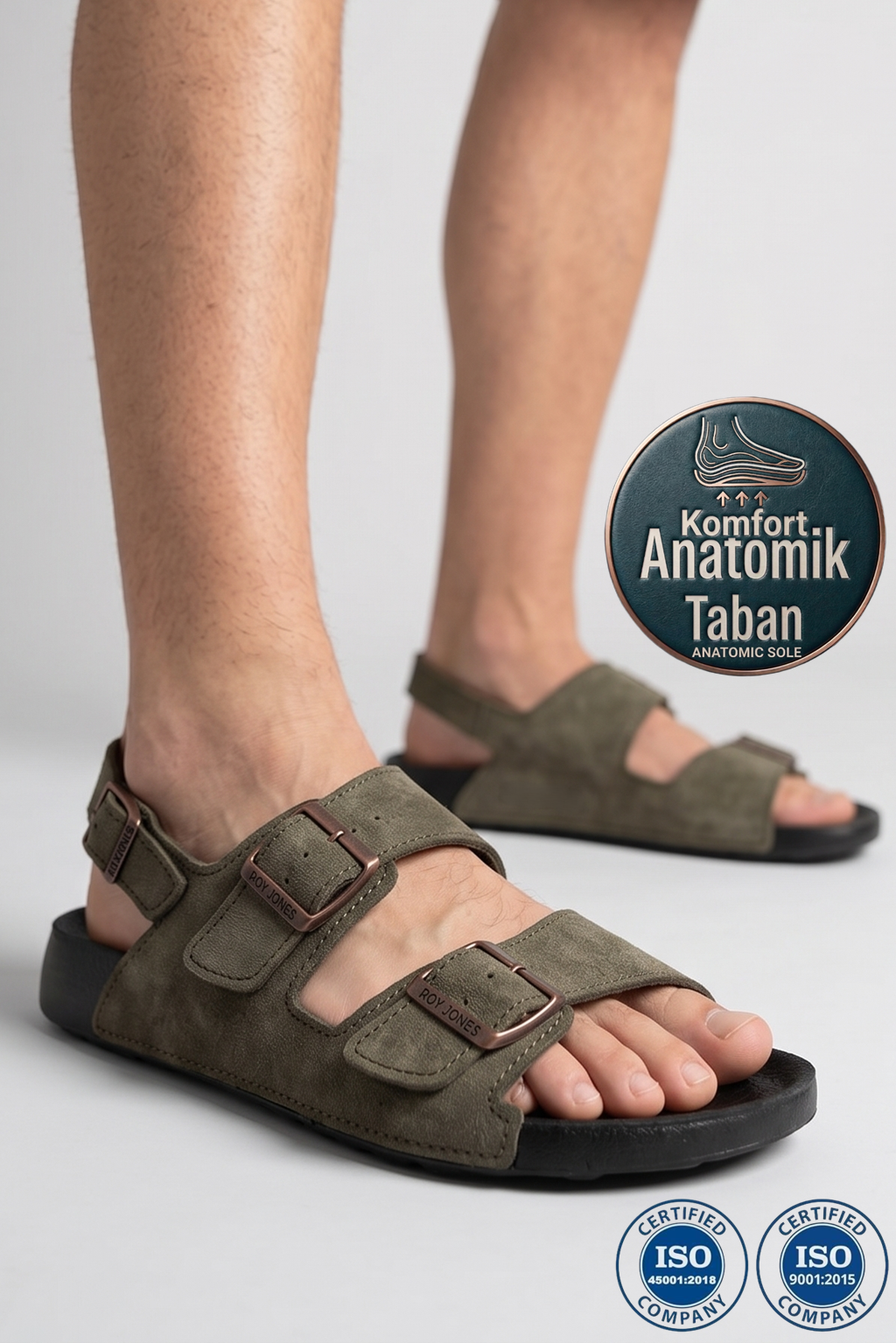 Roy Jones Barcelona Urban Haki Erkek Çift Tokalı Günlük Sandalet 5003