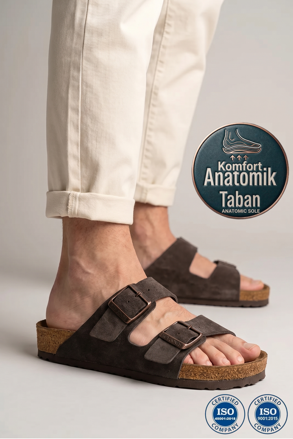 Roy Jones Unisex Kahve Çift Toka Günlük Terlik 7001