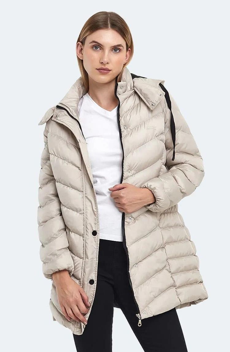 Slazenger Gwen In Kadın Puffer Uzun Şişme Mont Beyaz