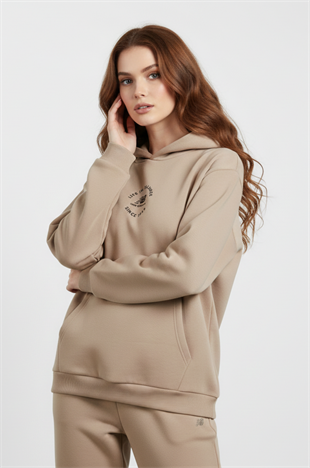 New Balance Bej Kadın Hoodie Kapşonlu Sweatshirt UNC3347-TRD