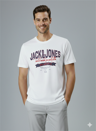 Jack & Jones JJELOGO Erkek Beyaz Tişört 12288016