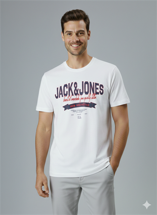 Jack & Jones JJELOGO Erkek Beyaz Tişört 12288016