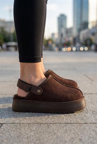 Roy Jones Hobart Kadın İçi Kürklü Kahve Yüksek Taban Günlük Terlik 9000-104