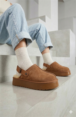 Roy Jones Hobart Kadın İçi Kürklü Taba Yüksek Taban Günlük Terlik 9000-104