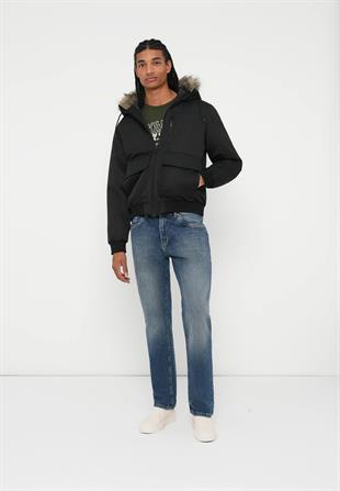 Jack & Jones JJCHARLIE DETACHABLE FAUX FUR BOMBER Erkek Mont Siyah 12279474