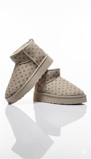 Pierre Cardin Baskılı Kadın Kısa İçi Peluş Bej Yüksek Taban Günlük Bot 55395