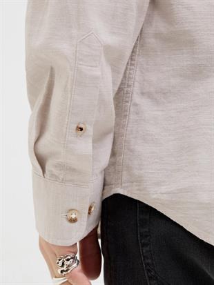 Jack & Jones JJESUMMER Band Erkek Keten Gömlek Bej 12269319