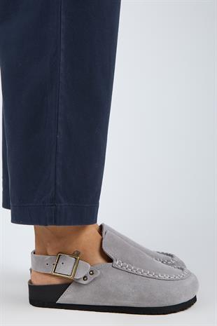 Manijero Alba Premium MNR.010.06 Kadın Açık Gri Günlük Hakiki Deri Önü Kapalı Terlik