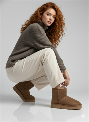 Pierre Cardin Baskılı Kadın Uzun İçi Peluş Süet Taba Yüksek Taban Günlük Bot 55393