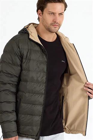 Slazenger BRELIS Erkek Çift Taraflı Bej Haki Mont & Kaban