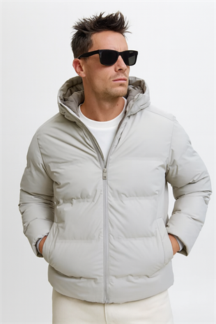 Jack & Jones JJESOHO PUFFER HOOD JACKET Erkek Şişme Mont Krem 12278749