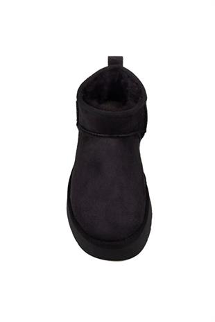 FeelUp Süet İçi Kürklü Kısa Kalın Taban Siyah Kadın Günlük Bot
