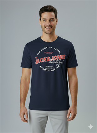 Jack & Jones JJELOGO Erkek Koyu Lacivert Tişört 12288016