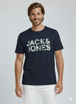 Jack & Jones JJEJEFF Logolu Erkek Lacivert Tişört 12288536