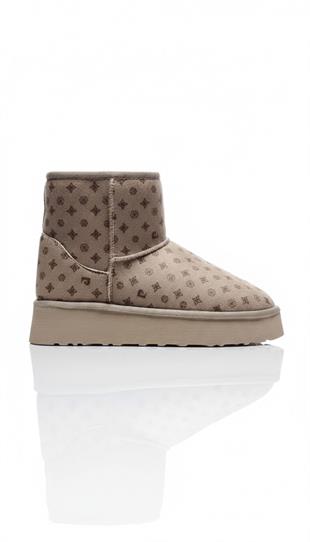 Pierre Cardin Baskılı Kadın Uzun İçi Peluş Süet Bej Yüksek Taban Günlük Bot 55393