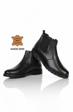 OREGON ® I 101 Chelsea Lastikli Fermuarlı Siyah Hakiki Deri Erkek Bot