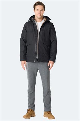 Slazenger GRAVEL Erkek Kapüşonlu Siyah Mont & Kaban