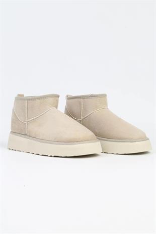 FeelUp Süet İçi Kürklü Kısa Kalın Taban Bej Kadın Günlük Bot