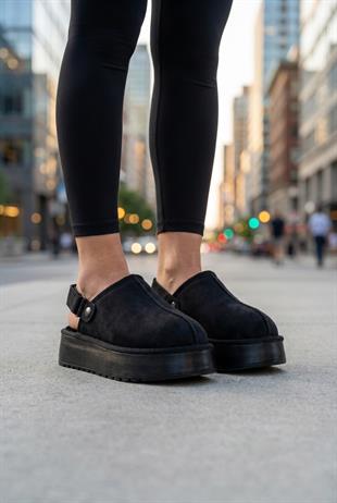Roy Jones Hobart Kadın İçi Kürklü Siyah Yüksek Taban Günlük Terlik 9000-104