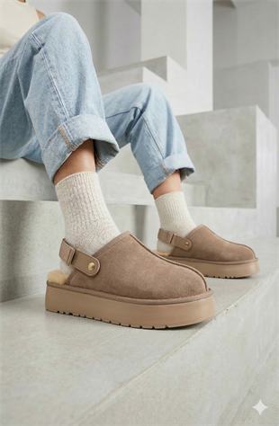 Roy Jones Hobart Kadın İçi Kürklü Bej Yüksek Taban Günlük Terlik 9000-104