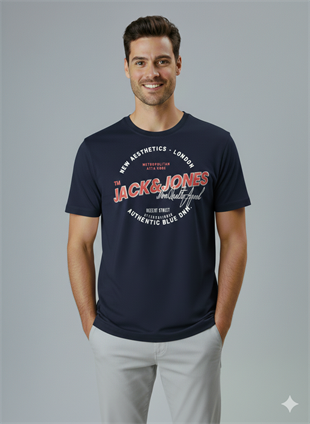 Jack & Jones JJELOGO Erkek Koyu Lacivert Tişört 12288016