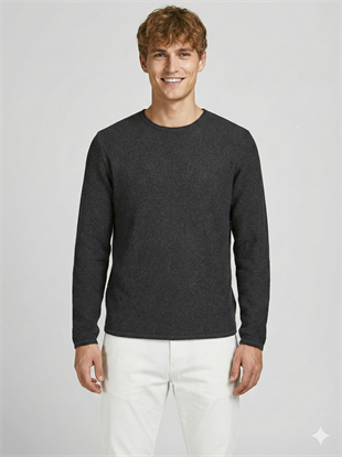 Jack & Jones JJECOOPER KNIT Koyu Gri Melanj Erkek Sweat Kazak 12258407