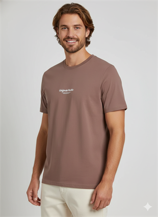 Jack & Jones JORVESTERBRO Logo Baskılı Taupe Erkek Tişört 12240121