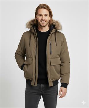Jack & Jones JJCHARLIE DETACHABLE FAUX FUR BOMBER Erkek Mont Elmwood 12279474