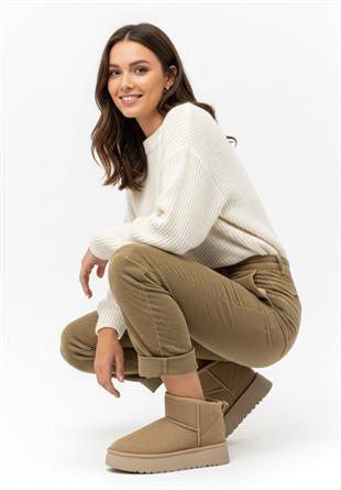 Roy Jones Melbourne Kadın İçi Kürklü Bej Yüksek Taban Günlük Bot 9000-101