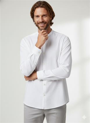 Jack & Jones JJESUMMER Band Erkek Keten Gömlek Beyaz 12269319