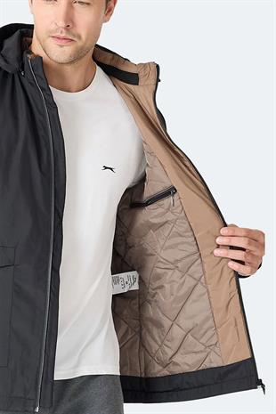 Slazenger GRAVEL Erkek Kapüşonlu Siyah Mont & Kaban