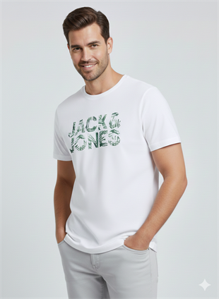 Jack & Jones JJEJEFF Logolu Erkek Beyaz Tişört 12288536