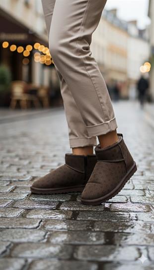 Pierre Cardin Baskılı Kadın İçi Peluş Süet Koyu Kahve Günlük Bot 55391