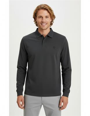 Jack & Jones JPRCCRODNEY LS Polo Yaka Koyu Gri Erkek Sweat Shirt 12259645