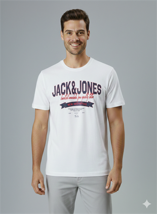 Jack & Jones JJELOGO Erkek Beyaz Tişört 12288016