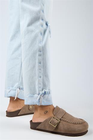 Manijero ARYA Premium MNR.017.01 Kadın Vizon Günlük Hakiki Deri Önü Kapalı Terlik