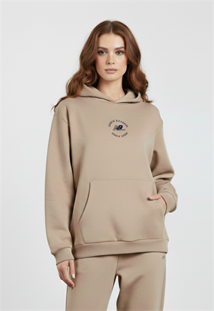 New Balance Bej Kadın Hoodie Kapşonlu Sweatshirt UNC3347-TRD