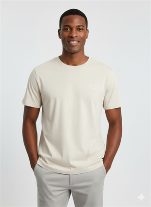 Jack & Jones Corplogo Küçük Logo Erkek Krem Tişört 12151955
