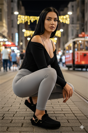 Manijero Alba Kürklü Premium MNR.016 Kadın Siyah Günlük Hakiki Deri Sandalet Terlik