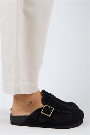 Manijero ARYA Premium MNR.017.04 Kadın Siyah Günlük Hakiki Deri Önü Kapalı Terlik