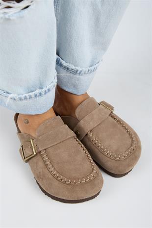 Manijero ARYA Premium MNR.017.01 Kadın Vizon Günlük Hakiki Deri Önü Kapalı Terlik