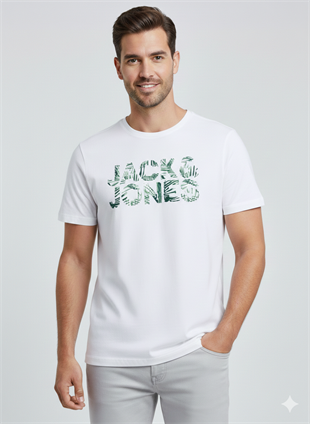 Jack & Jones JJEJEFF Logolu Erkek Beyaz Tişört 12288536