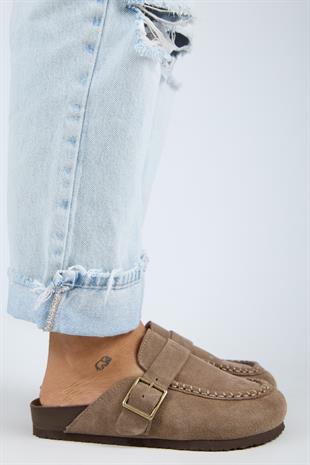 Manijero ARYA Premium MNR.017.01 Kadın Vizon Günlük Hakiki Deri Önü Kapalı Terlik