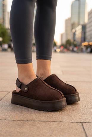 Roy Jones Hobart Kadın İçi Kürklü Kahve Yüksek Taban Günlük Terlik 9000-104