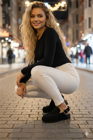 Manijero Alba Premium MNR.010.03 Kadın Siyah Günlük Hakiki Deri Sandalet Terlik