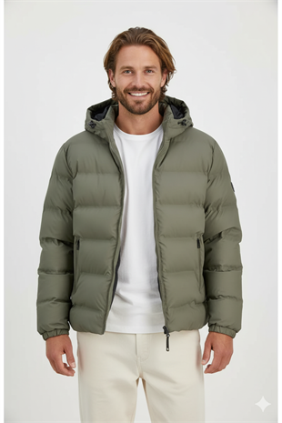 Jack & Jones JJELEMENTS PU PUFFER SN Şişme Erkek Mont Yeşil 12279239