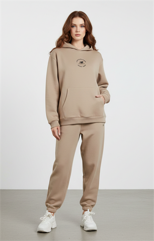 New Balance Bej Kadın Hoodie Kapşonlu Sweatshirt UNC3347-TRD