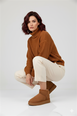 FeelUp Süet İçi Kürklü Kısa Kalın Taban Taba Kadın Günlük Bot