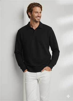 Jack & Jones JORSUMMER OTTOMAN Polo Yaka Siyah Erkek Sweat 12285716